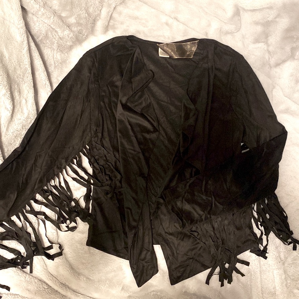 Black jacket with fringe sleeves